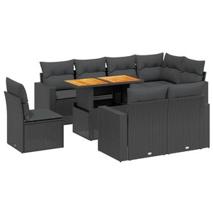 vidaXL 9 Piece Garden Sofa Set with Cushions Black Poly Rattan