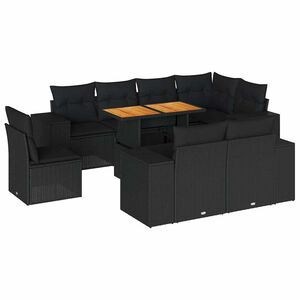 vidaXL 9 Piece Garden Sofa Set with Cushions Black Poly Rattan
