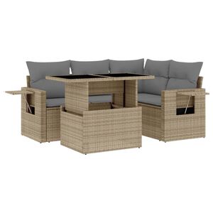 vidaXL 5 Piece Garden Sofa Set with Cushions Beige Poly Rattan