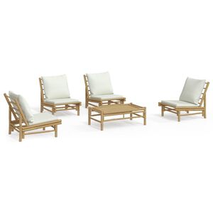 vidaXL 5 Piece Garden Lounge Set with Cream White Cushions Bamboo