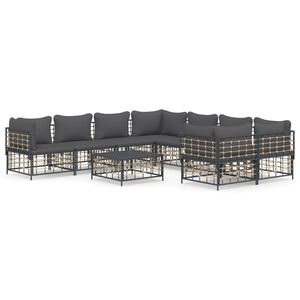 vidaXL 9 Piece Garden Lounge Set with Cushions Anthracite Poly Rattan