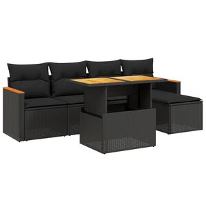 vidaXL 6 Piece Garden Sofa Set with Cushions Black Poly Rattan