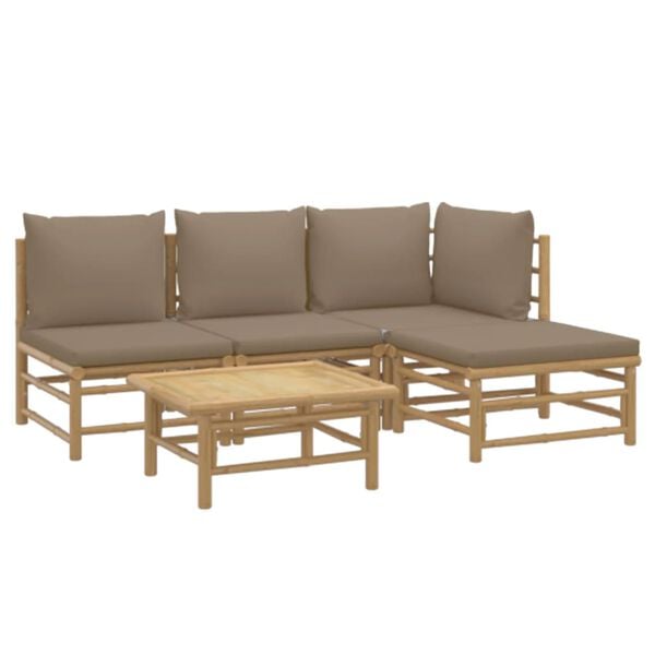 vidaXL 5 Piece Garden Lounge Set with Taupe Cushions Bamboo