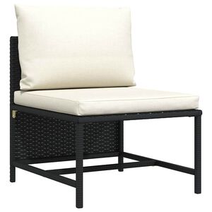 vidaXL Sectional Middle Sofa with Cushions Black Poly Rattan