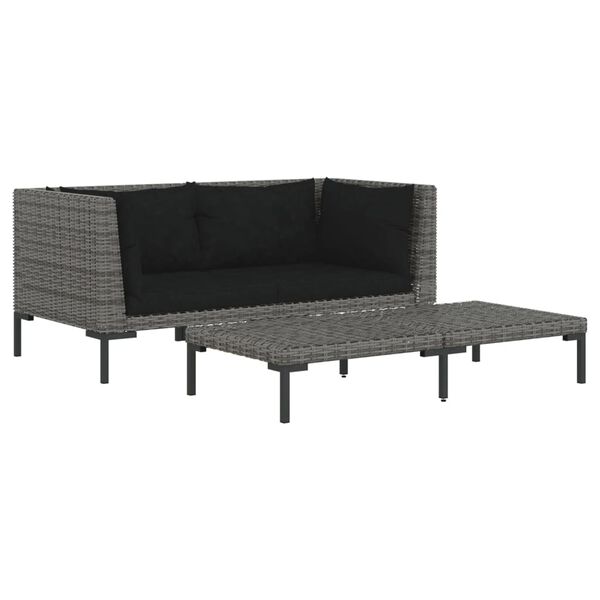 vidaXL 3 Piece Garden Lounge Set Dark Grey Half Round Poly Rattan