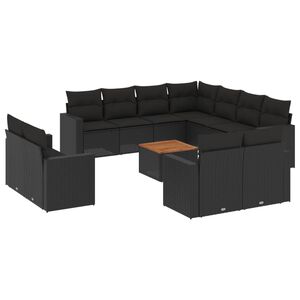 vidaXL 12 Piece Garden Sofa Set with Cushions Black Poly Rattan