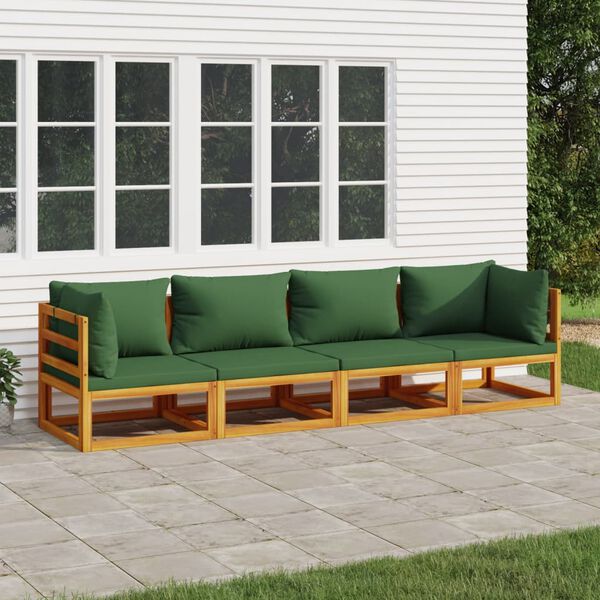vidaXL 4 Piece Garden Lounge Set with Green Cushions Solid Wood