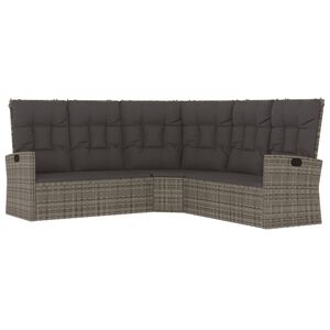 vidaXL Reclining Corner Sofa with Cushions Grey Poly Rattan