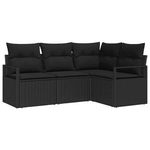 vidaXL Sofa Set with Cushion with Storage 4 pcs Black Poly Rattan