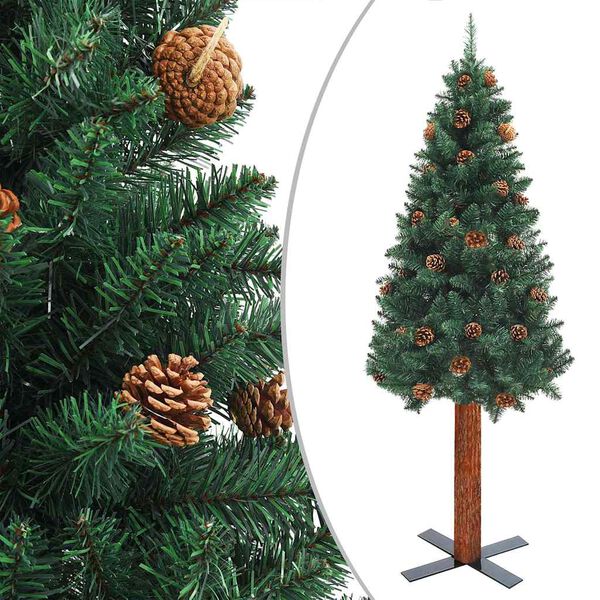 vidaXL Slim Pre-lit Christmas Tree with Ball Set Green 210 cm