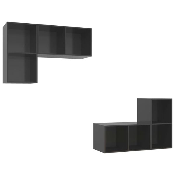 vidaXL Wall-mounted TV Cabinets 4 pcs High Gloss Grey Engineered Wood