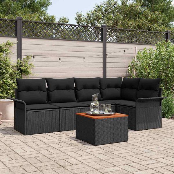 vidaXL Garden Sofa Set with Cushion 6 pcs Black Poly Rattan