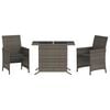 vidaXL 3 Piece Bistro Set with Cushions Grey Poly Rattan