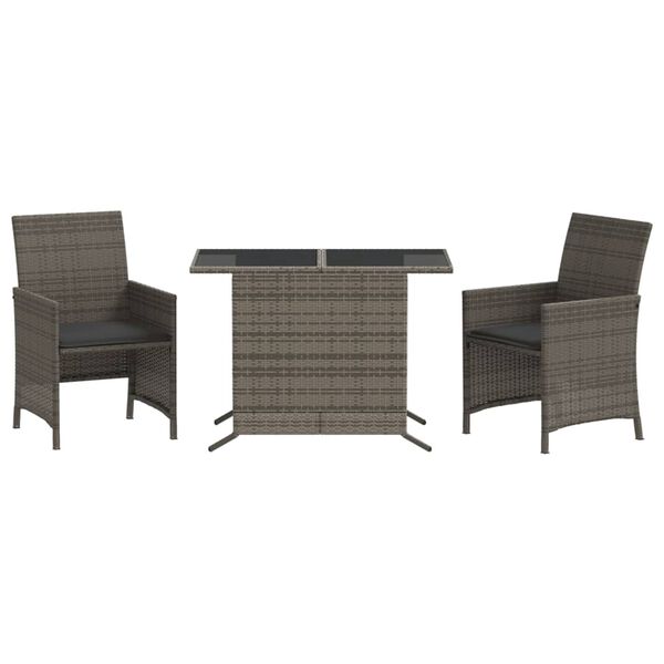 vidaXL 3 Piece Bistro Set with Cushions Grey Poly Rattan