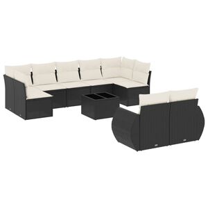 vidaXL 10 Piece Garden Sofa Set with Cushions Black Poly Rattan