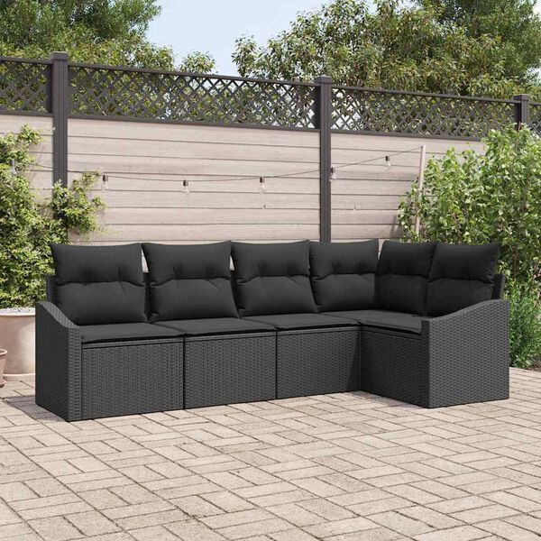 vidaXL Sofa Set with Cushion 5 pcs Black Poly Rattan