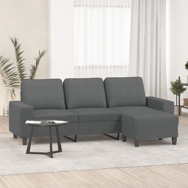vidaXL 3-Seater Sofa with Footstool Dark Grey 180 cm Fabric