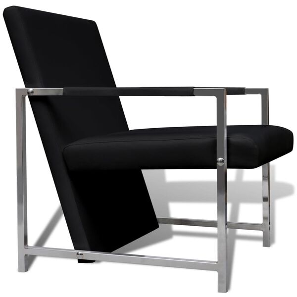 vidaXL Armchair with Chrome Feet Black Faux Leather