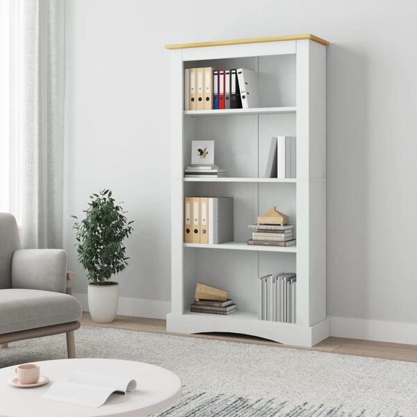 vidaXL 4-Tier Bookcase Mexican Pine Corona Range White 80x29x150 cm