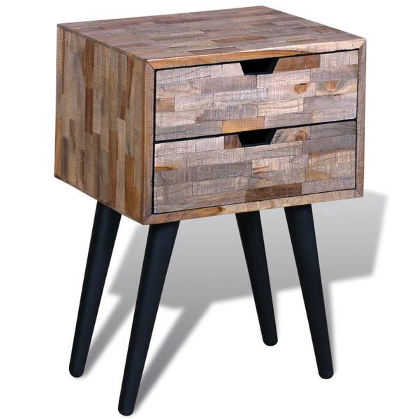 vidaXL Nightstand with 2 Drawers Reclaimed Teak Wood