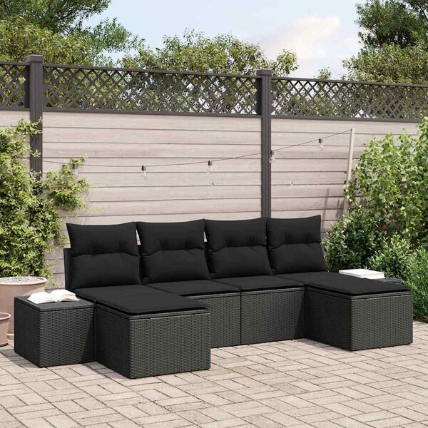 vidaXL Garden Sofa Set with Cushion 4 pcs Black Poly Rattan