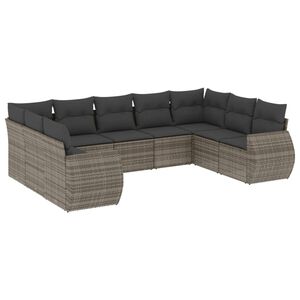 vidaXL 9 Piece Garden Sofa Set with Cushions Grey Poly Rattan