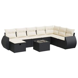 vidaXL 8 Piece Garden Sofa Set with Cushions Black Poly Rattan