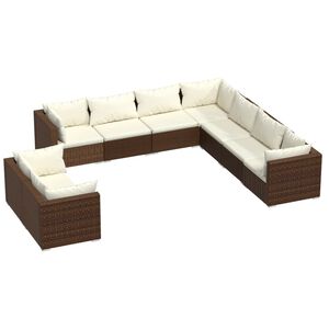 vidaXL 9 Piece Garden Lounge Set with Cushions Brown Poly Rattan