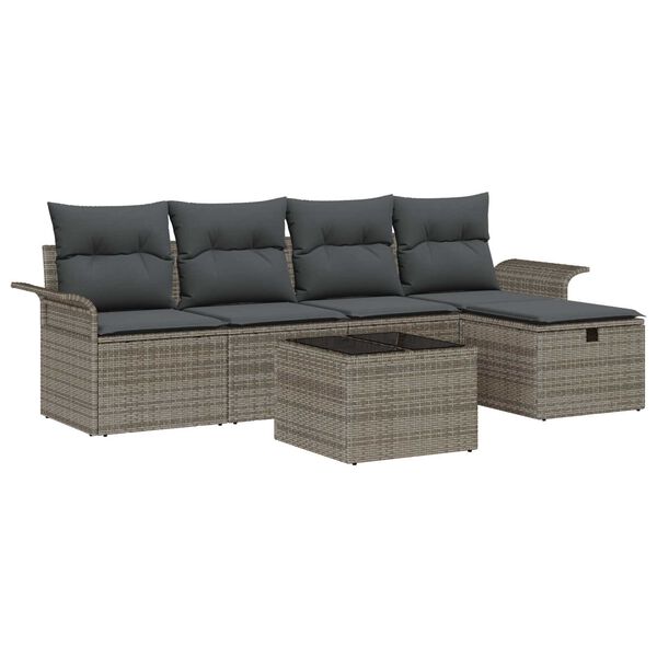 vidaXL Garden Sofa Set with Cushion 6 pcs Grey Poly rattan