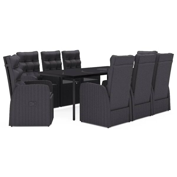 vidaXL 9 Piece Garden Dining Set with Cushions Black