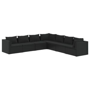 vidaXL 7 Piece Garden Lounge Set with Cushions Poly Rattan Black