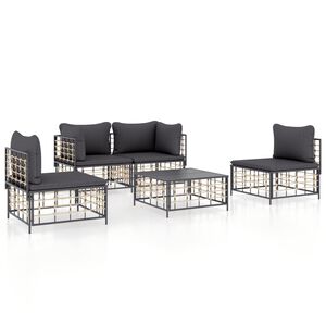 vidaXL 5 Piece Garden Lounge Set with Cushions Anthracite Poly Rattan