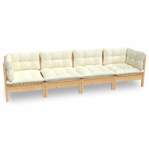 vidaXL 4 Piece Garden Lounge Set with Cream Cushions Solid Pinewood