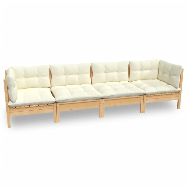 vidaXL 4 Piece Garden Lounge Set with Cream Cushions Solid Pinewood