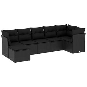 vidaXL 7 Piece Garden Sofa Set with Cushions Black Poly Rattan