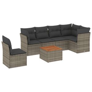 vidaXL 7 Piece Garden Sofa Set with Cushions Grey Poly Rattan