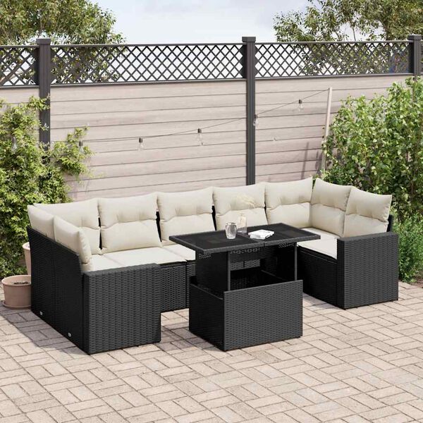 vidaXL 8 Piece Garden Sofa Set with Cushions Black Poly Rattan
