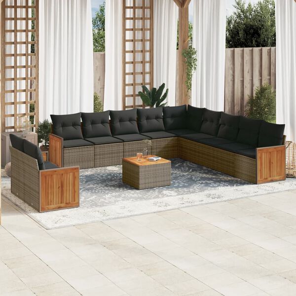 vidaXL 12 Piece Garden Sofa Set with Cushions Grey Poly Rattan