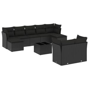 vidaXL 10 Piece Garden Sofa Set with Cushions Black Poly Rattan