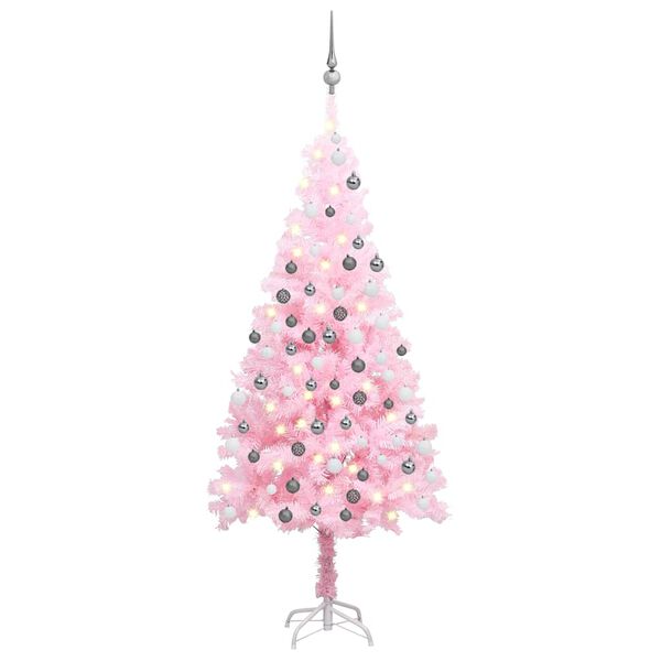 vidaXL Artificial Pre-lit Christmas Tree with Ball Set Pink 150 cm PVC