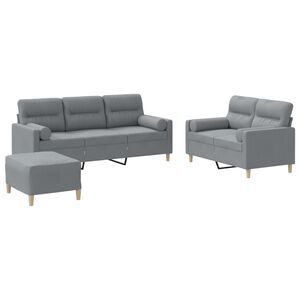vidaXL 3 Piece Sofa Set with Pillows Light Grey Fabric