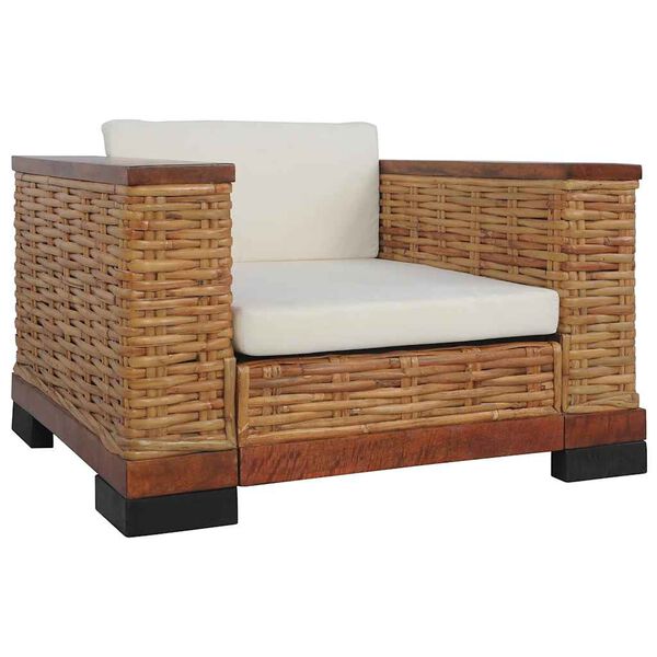 vidaXL 2 Piece Sofa Set with Cushions Brown Natural Rattan