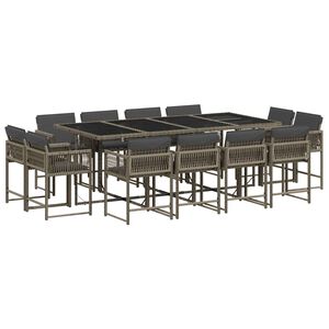 vidaXL 13 Piece Garden Dining Set with Cushions Grey Poly Rattan