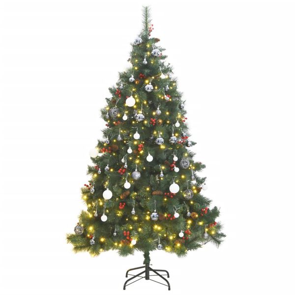 vidaXL Artificial Hinged Christmas Tree 300 LEDs & Ball Set 180 cm