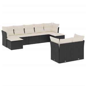 vidaXL 9 Piece Garden Sofa Set with Cushions Black Poly Rattan