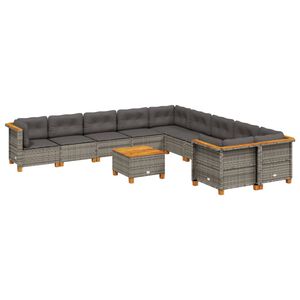 vidaXL 11 Piece Garden Sofa Set with Cushions Grey Poly Rattan