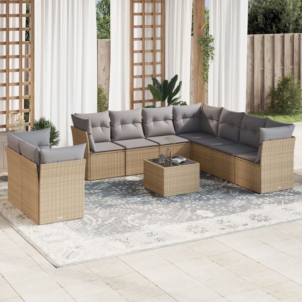 vidaXL 10 Piece Garden Sofa Set with Cushions Beige Poly Rattan