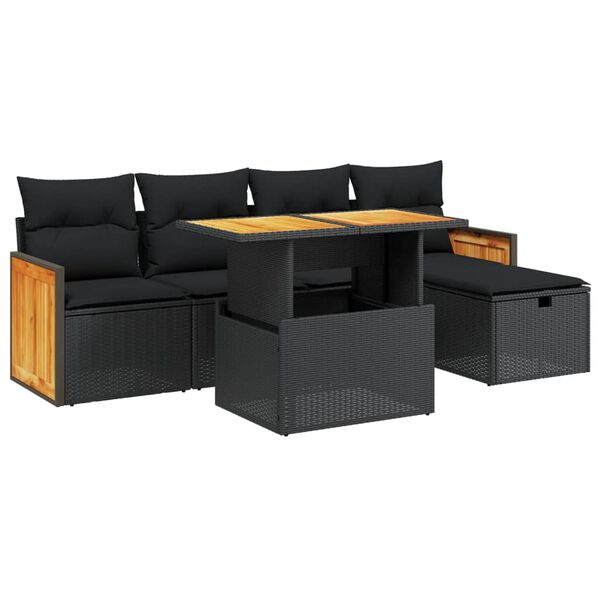 vidaXL 6 Piece Garden Sofa Set with Cushions Black Poly Rattan