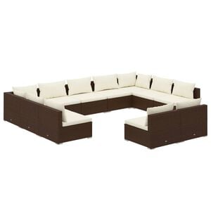 vidaXL 11 Piece Garden Lounge Set with Cushions Brown Poly Rattan