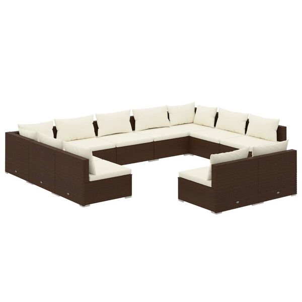 vidaXL 11 Piece Garden Lounge Set with Cushions Brown Poly Rattan